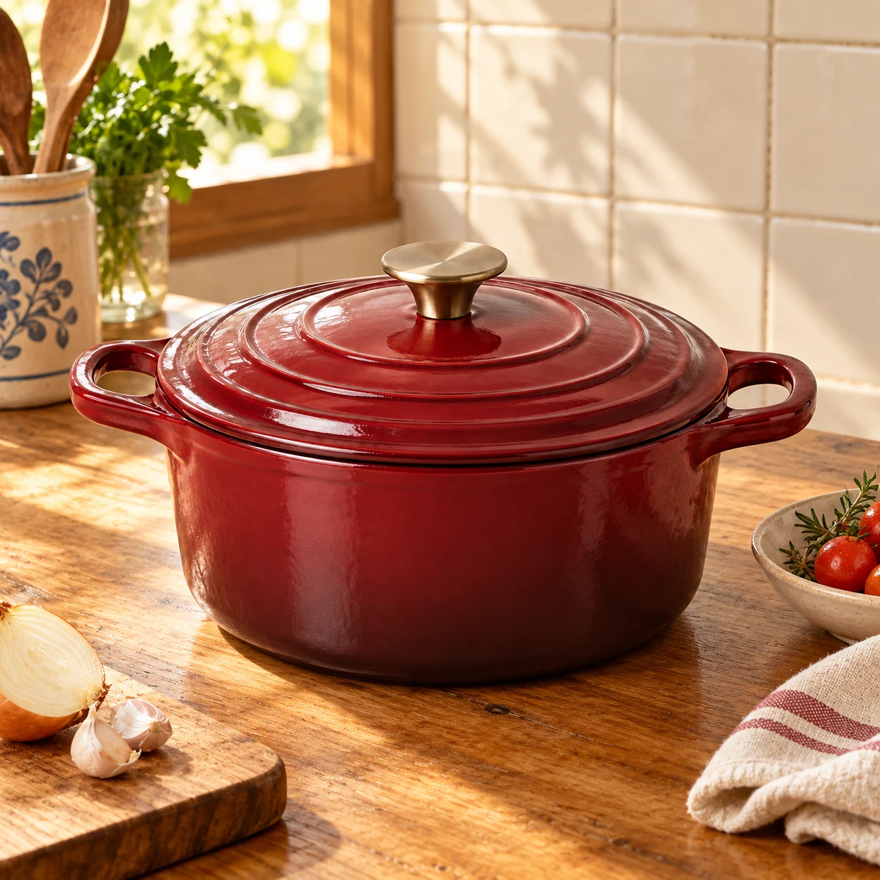 Enamel Braising Pot in a home kitchen setting