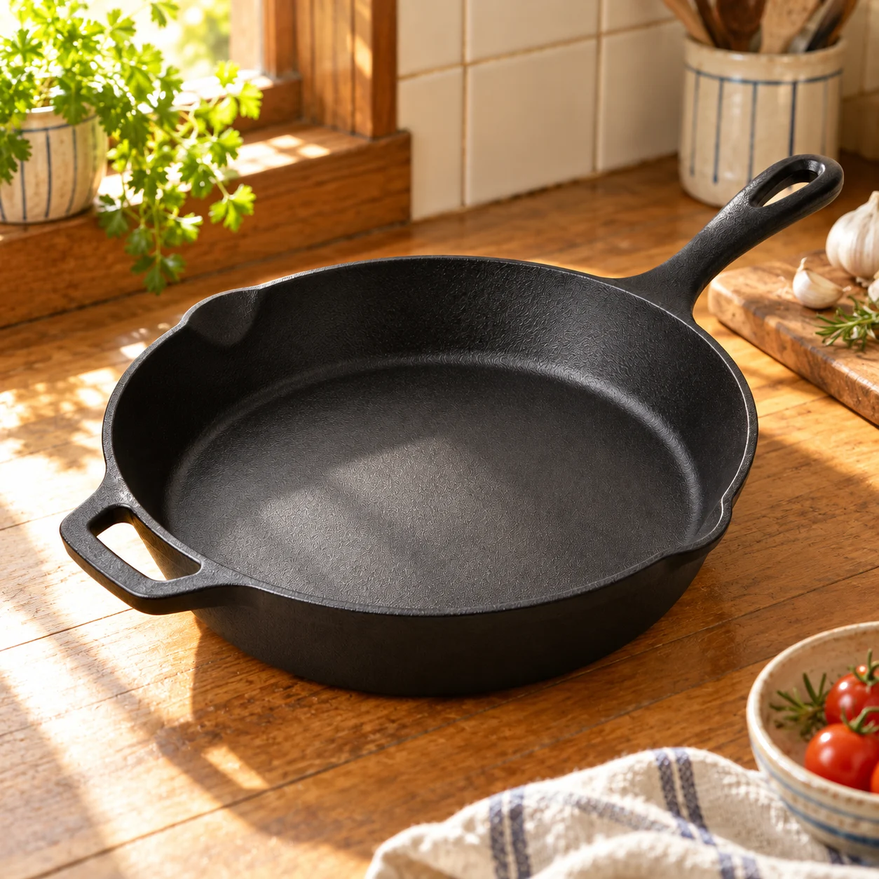 Cast Iron Breakfast Skillet in a home kitchen setting