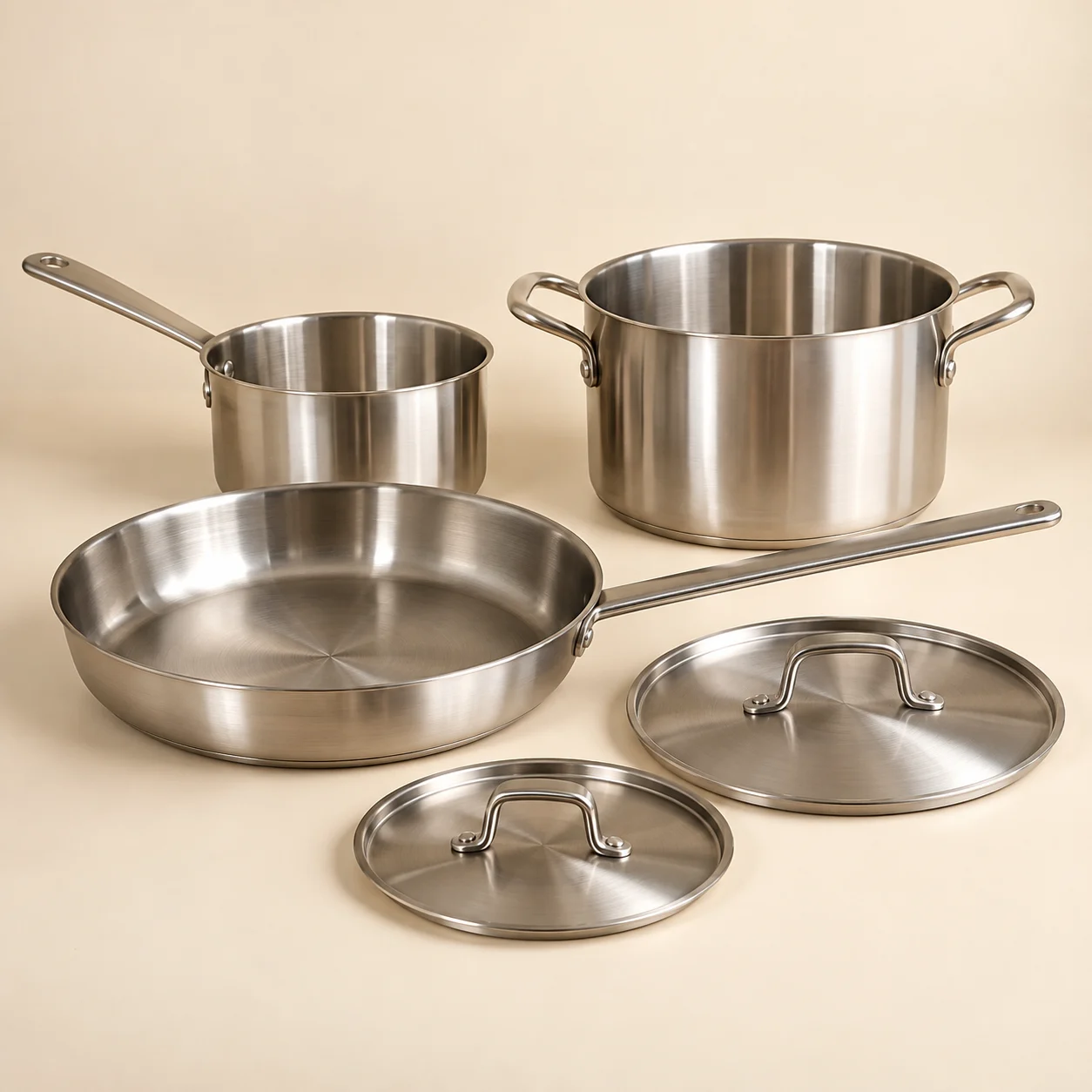 Stainless Cookware Trio in Brushed Silver