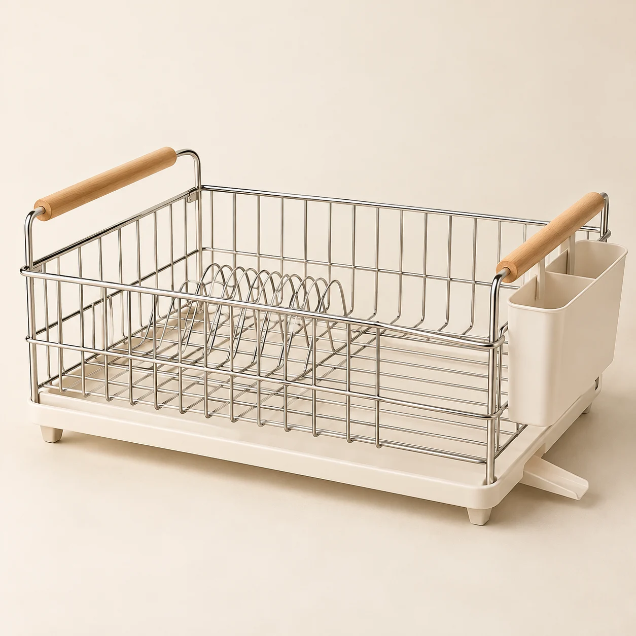 Countertop Dish Rack in Warm White & Natural Wood