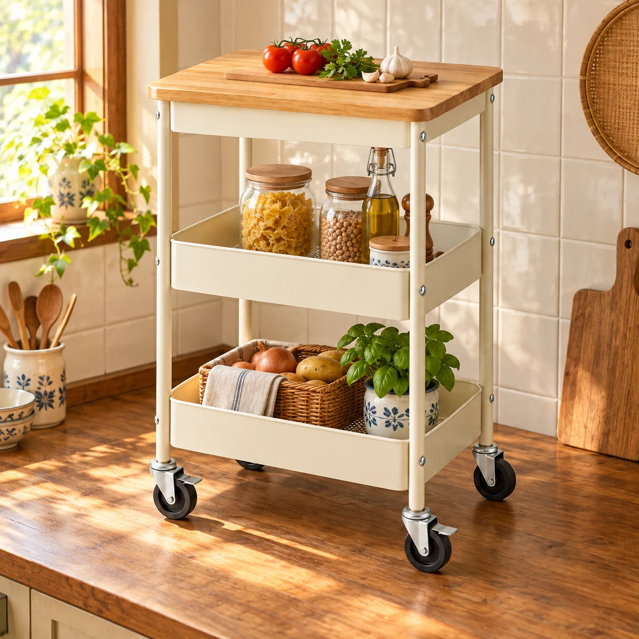 Kitchen Island Storage Cart in a home kitchen setting